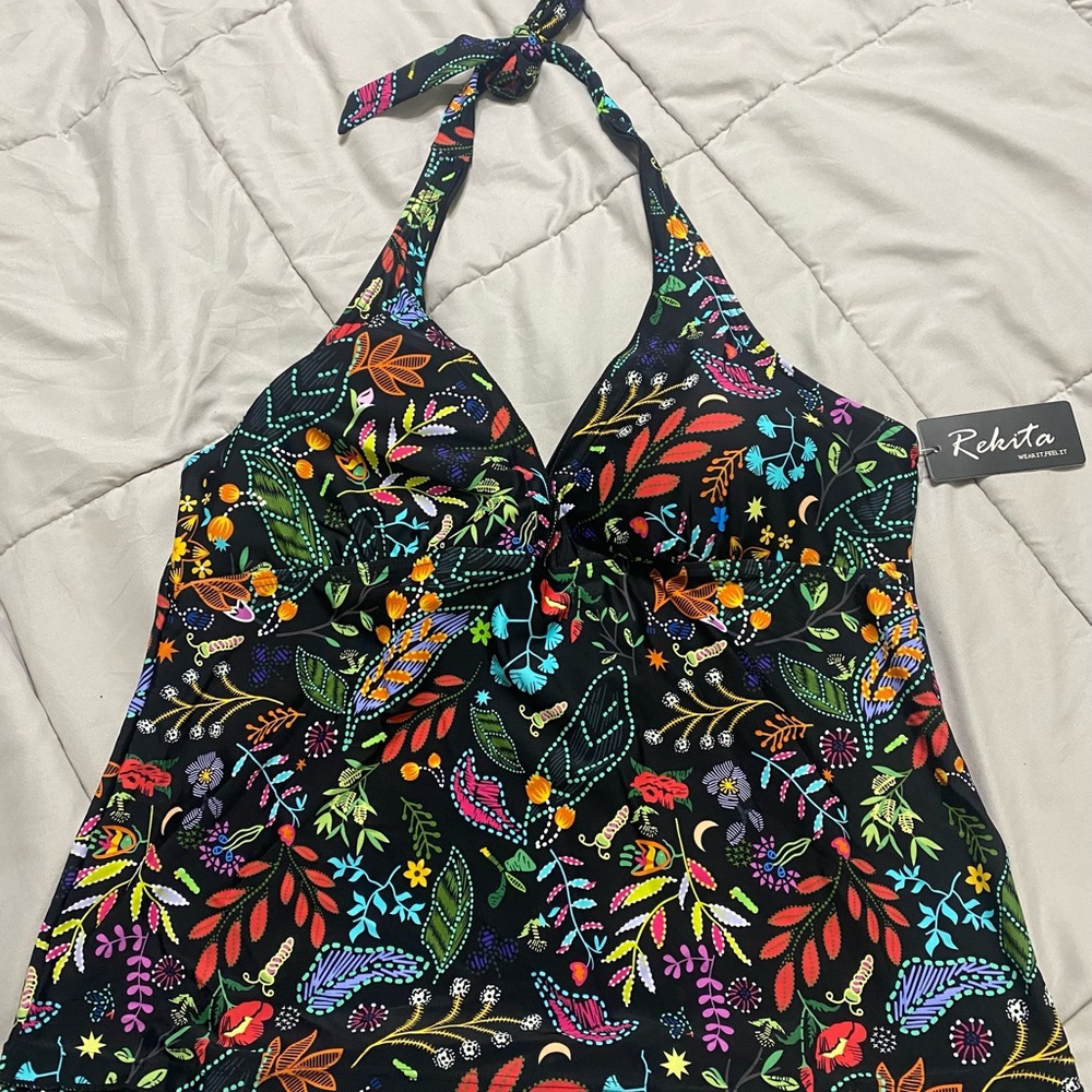 Black Floral Bikini Top